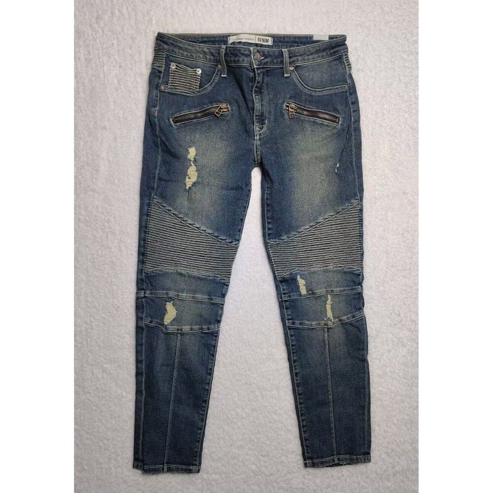 LOVERS + FRIENDS Womens Jeans Size 31 Aaron Moto Skinny Mid-Rise Culver Med Blue